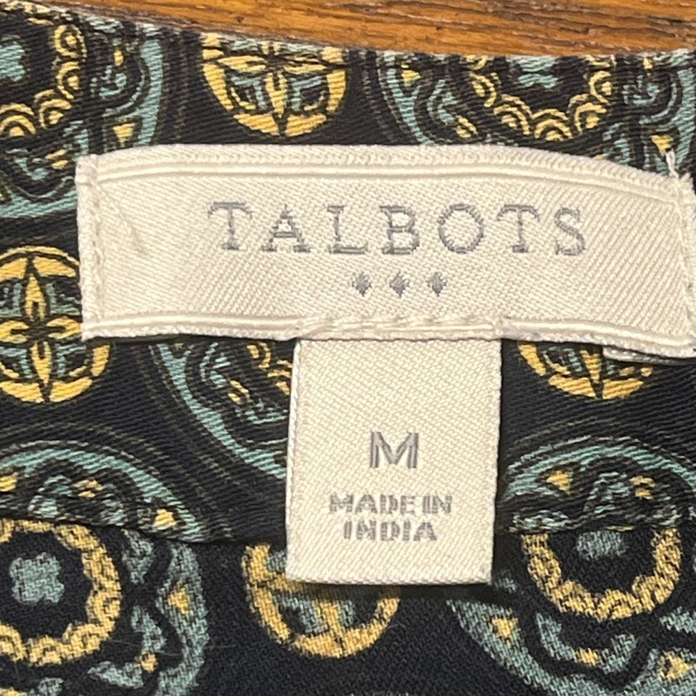 Talbots Womens M Sleeveless Boho Top Medallion Navy Teal Festival Tank Zipper - Picture 6 of 7